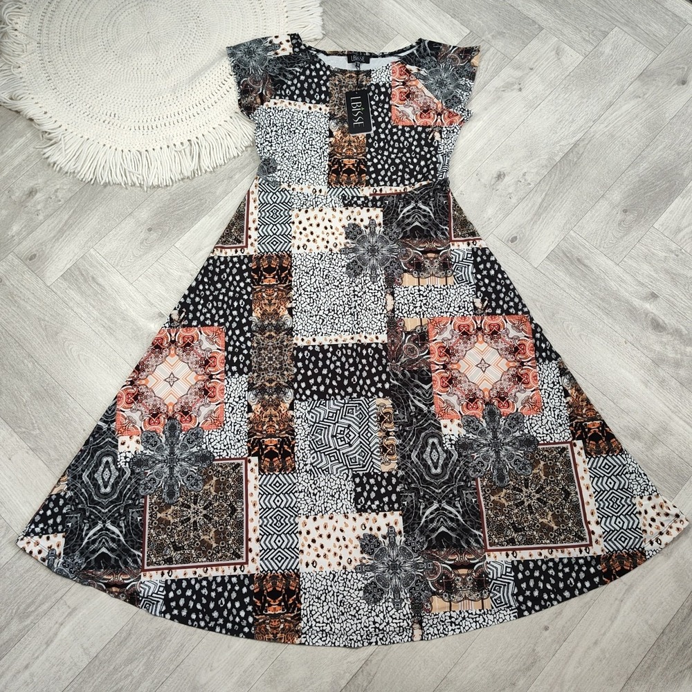 Nwts! LBISSE Women's Size 1X Comfy Geometric Short Sleeve Maxi Dress Multicolor